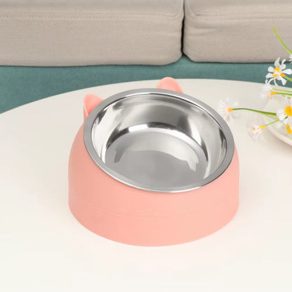 Cute Cat Dog Bowl Protect the Cervical Spine Oblique Mouth Pet Stainless Steel Fall-Resistant Food Bowl Pet Supplies