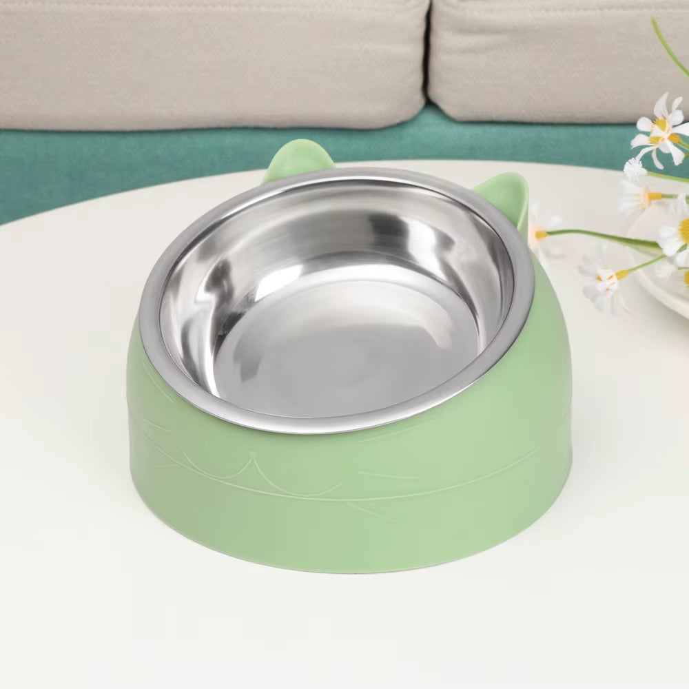 Cute Cat Dog Bowl Protect the Cervical Spine Oblique Mouth Pet Stainless Steel Fall-Resistant Food Bowl Pet Supplies