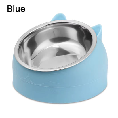 Cute Cat Dog Bowl Protect the Cervical Spine Oblique Mouth Pet Stainless Steel Fall-Resistant Food Bowl Pet Supplies