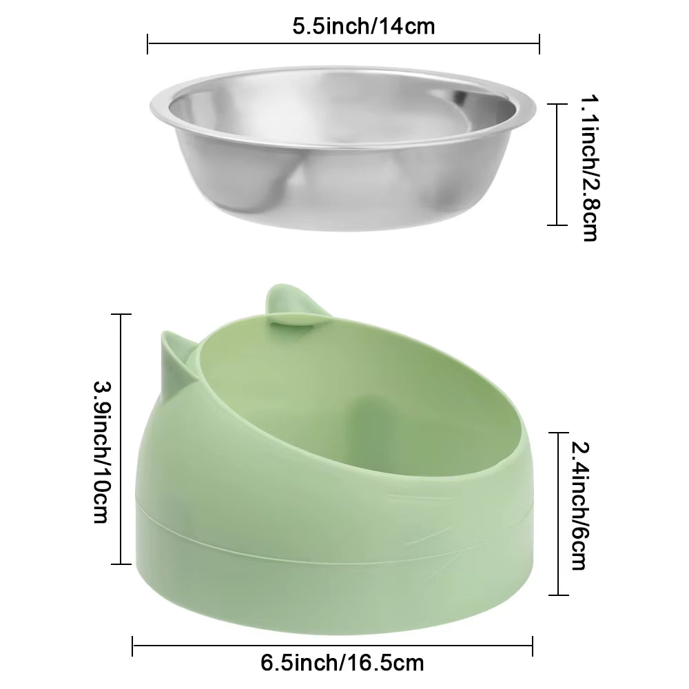 Cute Cat Dog Bowl Protect the Cervical Spine Oblique Mouth Pet Stainless Steel Fall-Resistant Food Bowl Pet Supplies