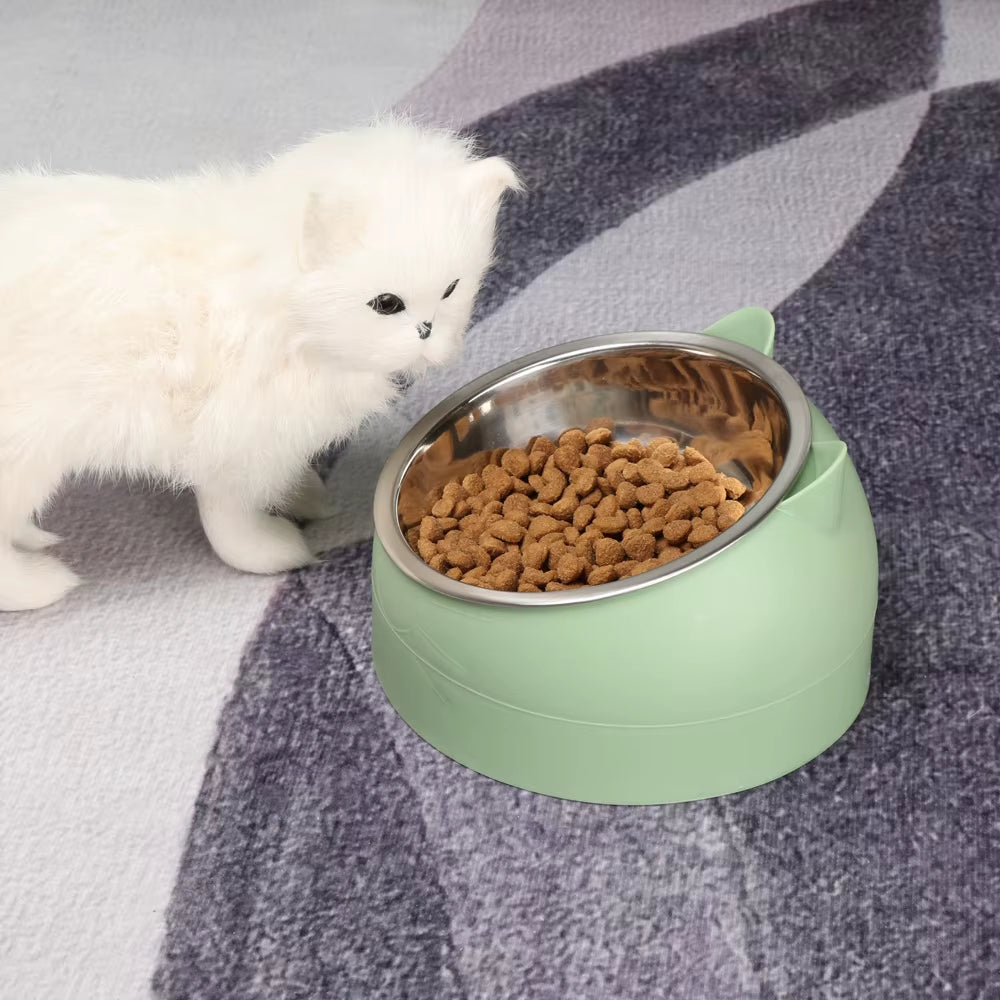 Cute Cat Dog Bowl Protect the Cervical Spine Oblique Mouth Pet Stainless Steel Fall-Resistant Food Bowl Pet Supplies