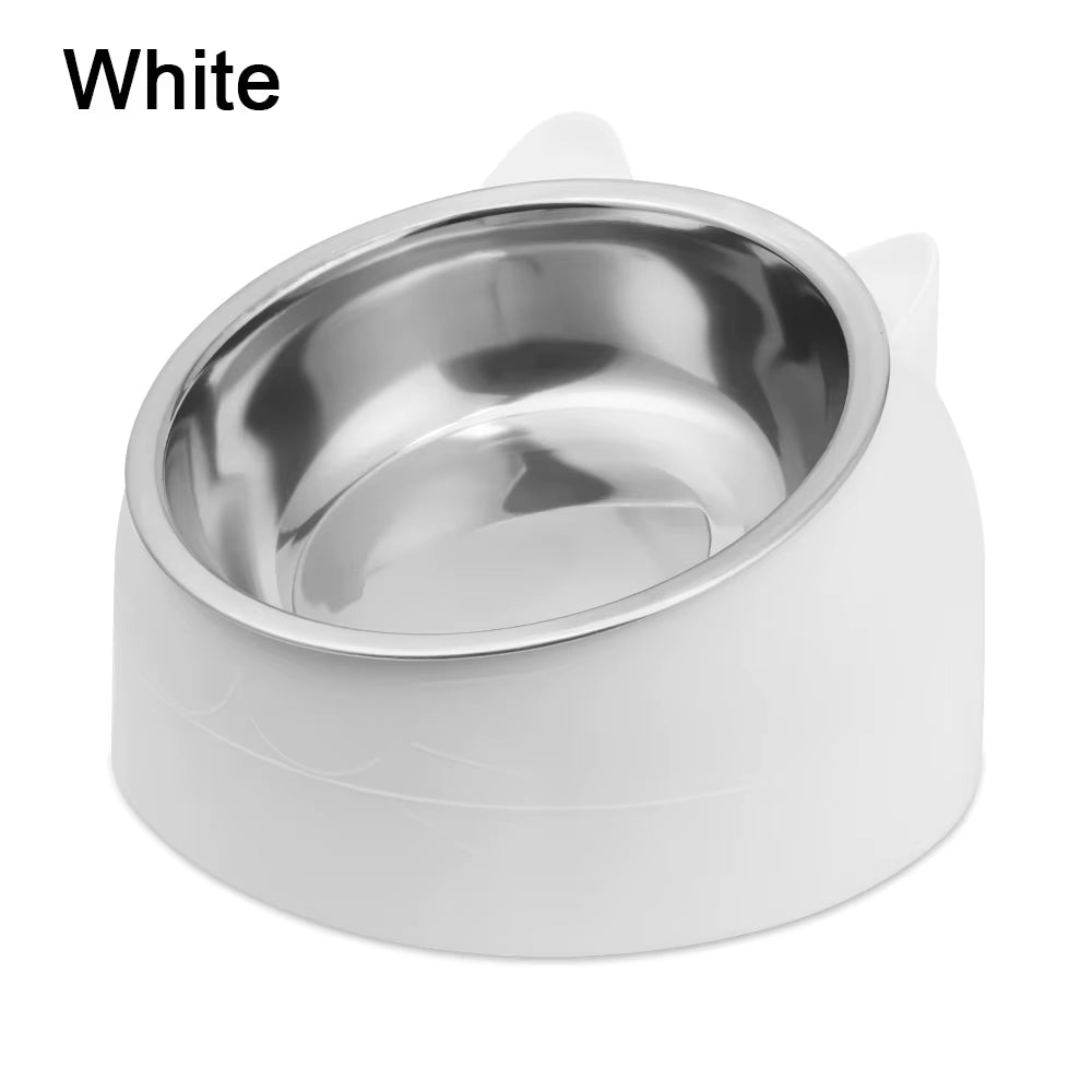 Cute Cat Dog Bowl Protect the Cervical Spine Oblique Mouth Pet Stainless Steel Fall-Resistant Food Bowl Pet Supplies