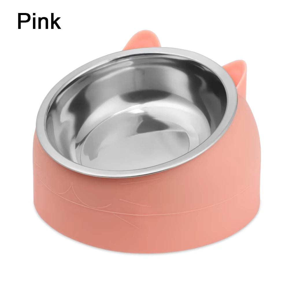 Cute Cat Dog Bowl Protect the Cervical Spine Oblique Mouth Pet Stainless Steel Fall-Resistant Food Bowl Pet Supplies