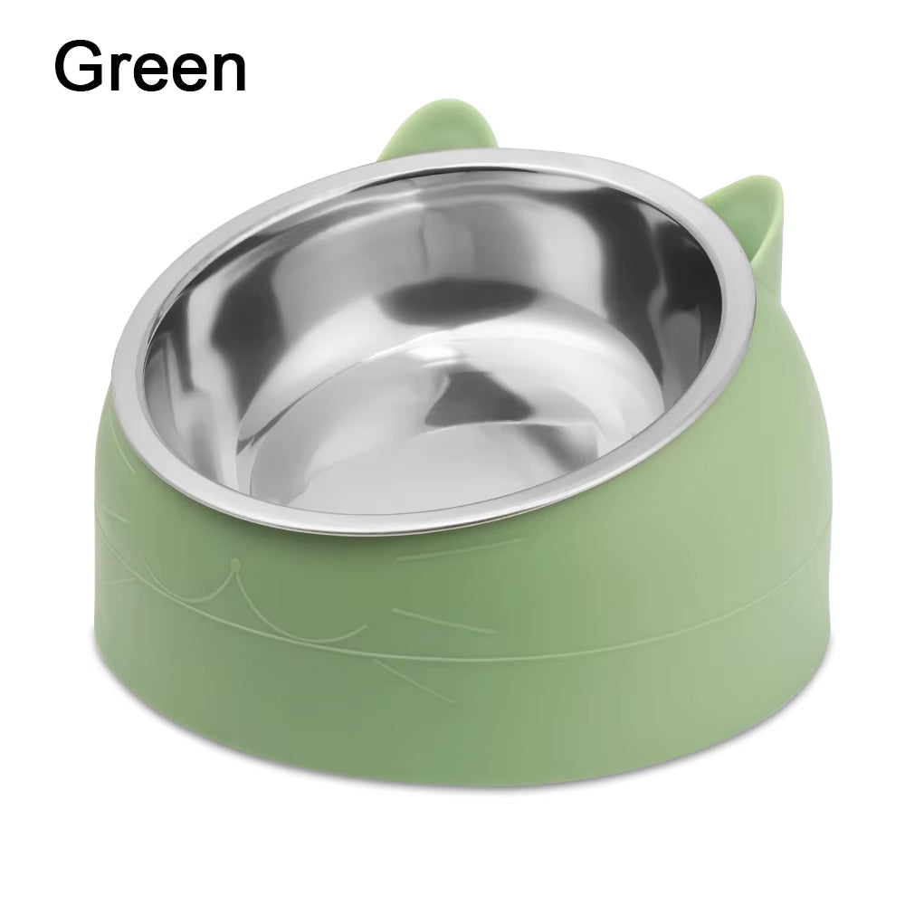 Cute Cat Dog Bowl Protect the Cervical Spine Oblique Mouth Pet Stainless Steel Fall-Resistant Food Bowl Pet Supplies