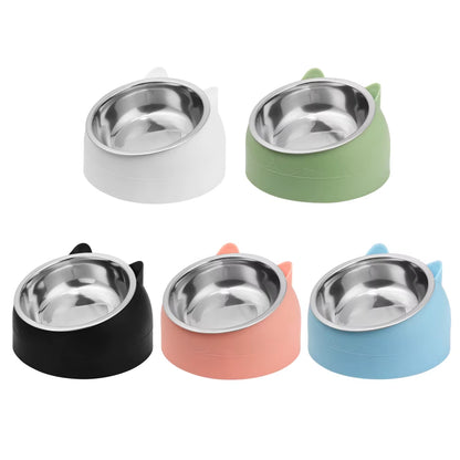 Cute Cat Dog Bowl Protect the Cervical Spine Oblique Mouth Pet Stainless Steel Fall-Resistant Food Bowl Pet Supplies