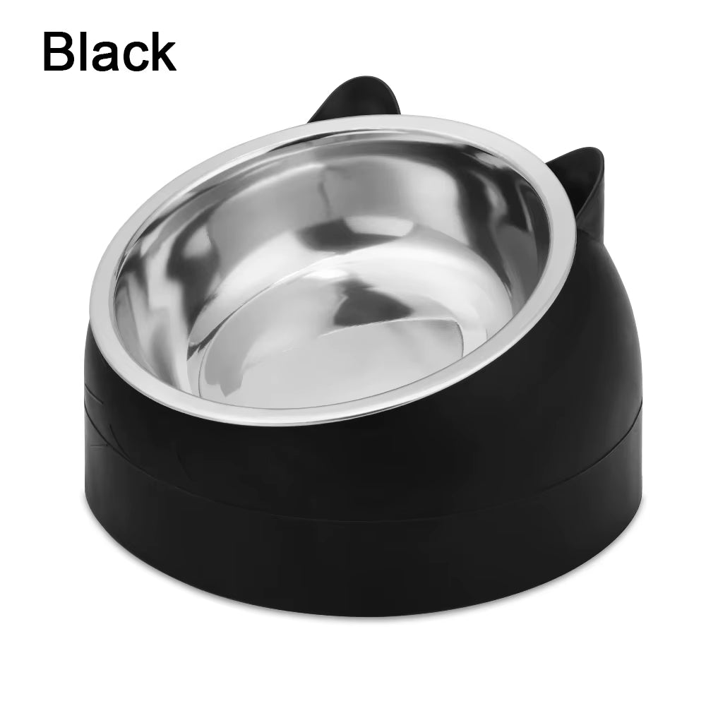 Cute Cat Dog Bowl Protect the Cervical Spine Oblique Mouth Pet Stainless Steel Fall-Resistant Food Bowl Pet Supplies