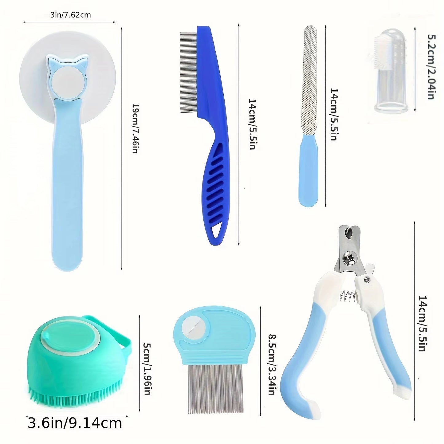 8Pcs Cat Brush Grooming Kits, Pflea Comb, Pet Shampoo Bath Brush, Pet Shedding Brush, Silicone Toothbrush