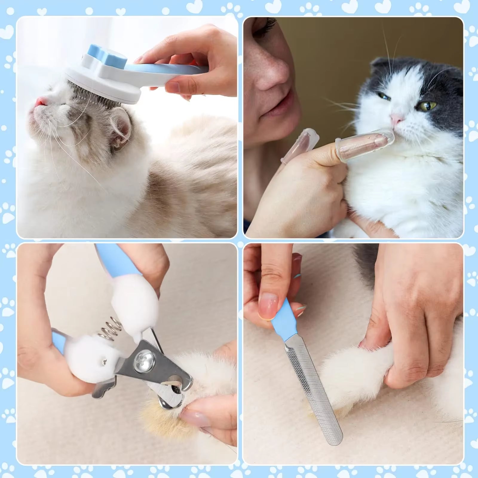 8Pcs Cat Brush Grooming Kits, Pflea Comb, Pet Shampoo Bath Brush, Pet Shedding Brush, Silicone Toothbrush